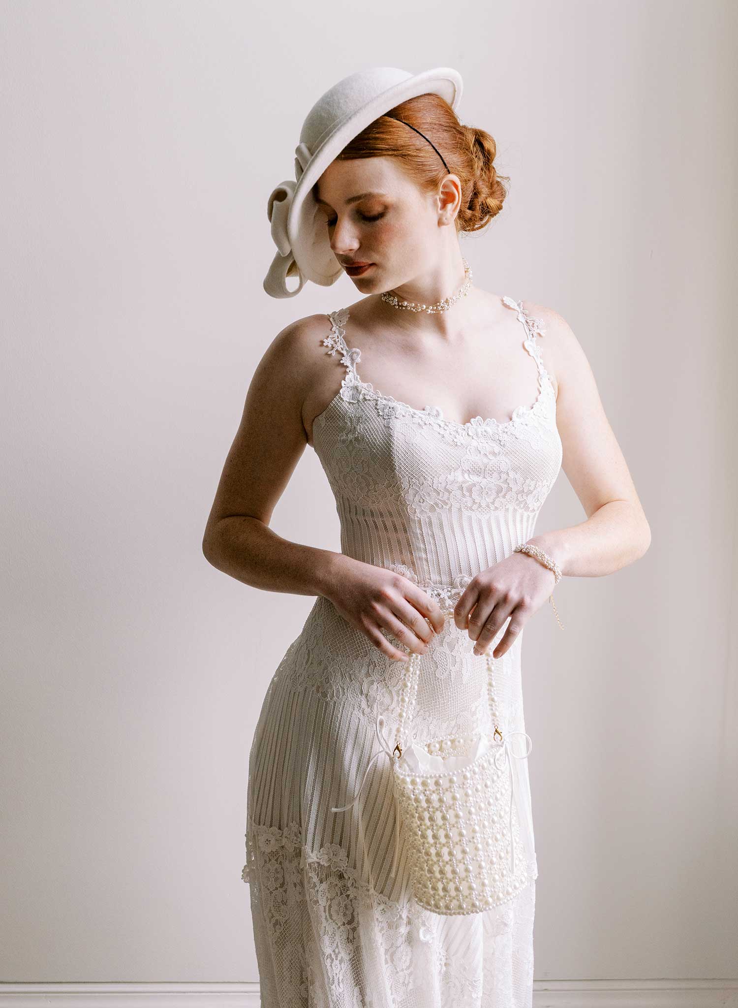 Bridal sloping wool hat with cascading bows - Style #2677