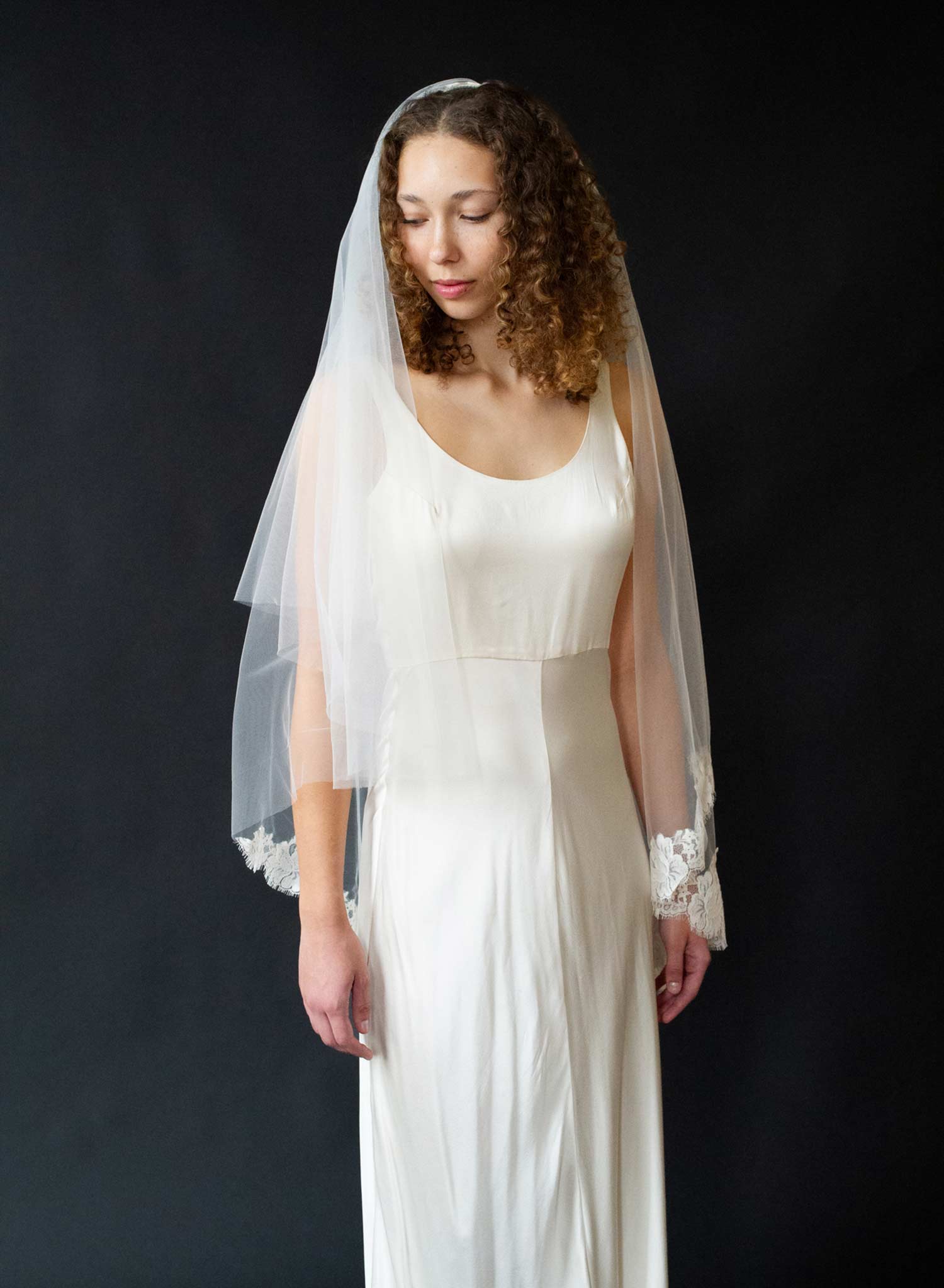 Floating French lace crown and border veil - Style #2678