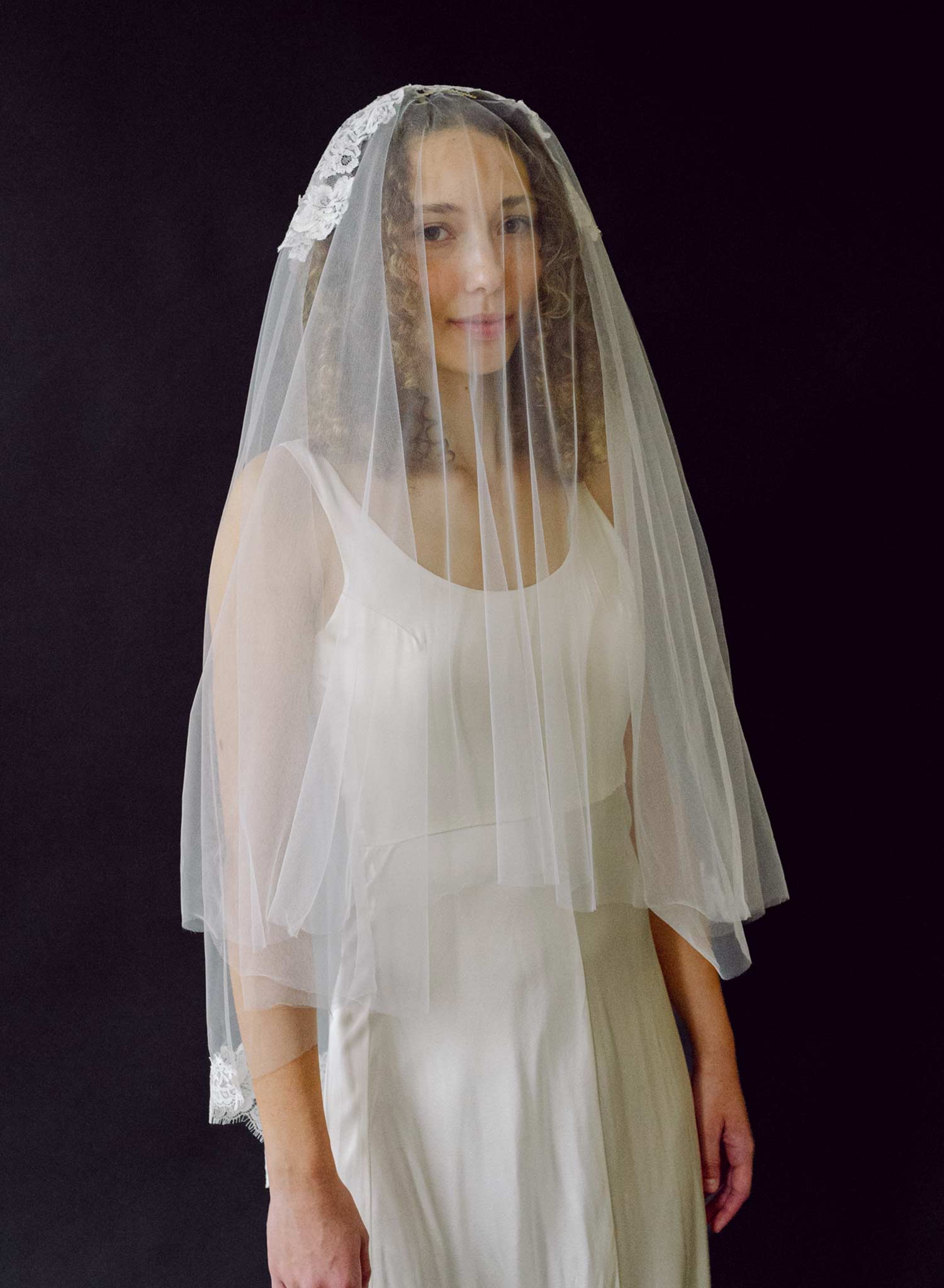 Floating French lace crown and border veil - Style #2678