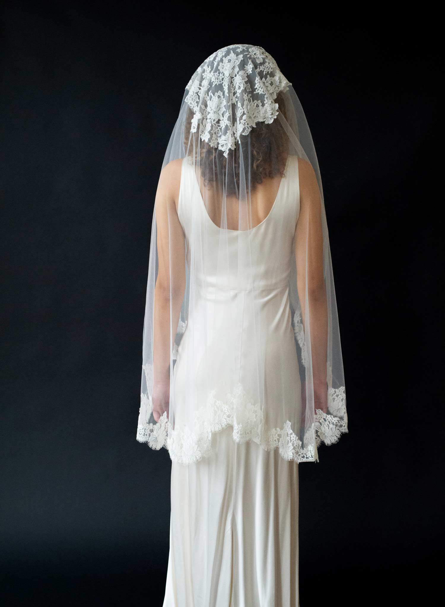 Floating French lace crown and border veil - Style #2678