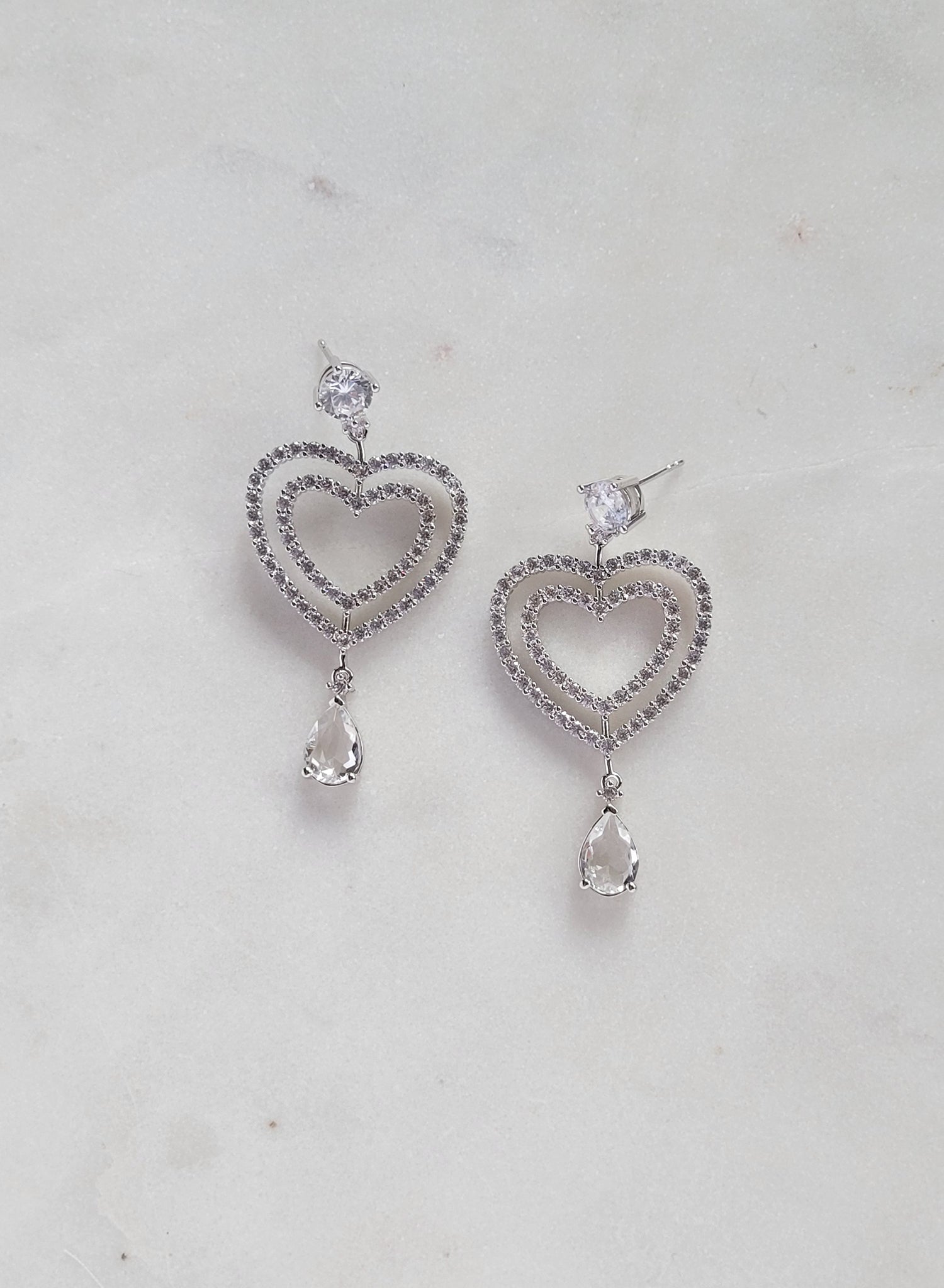 Double crystal open heart earrings - Style #2680