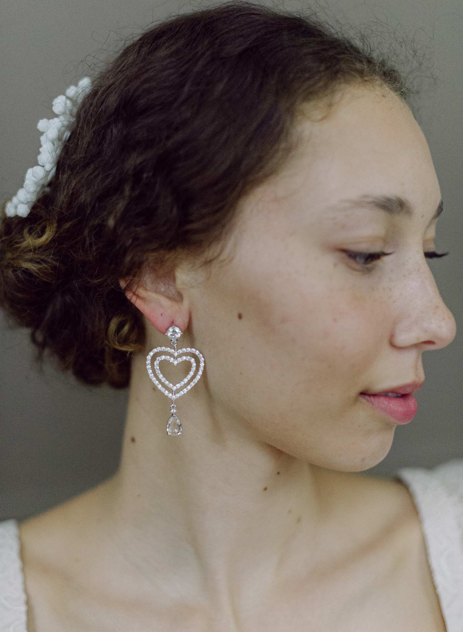 Double crystal open heart earrings - Style #2680