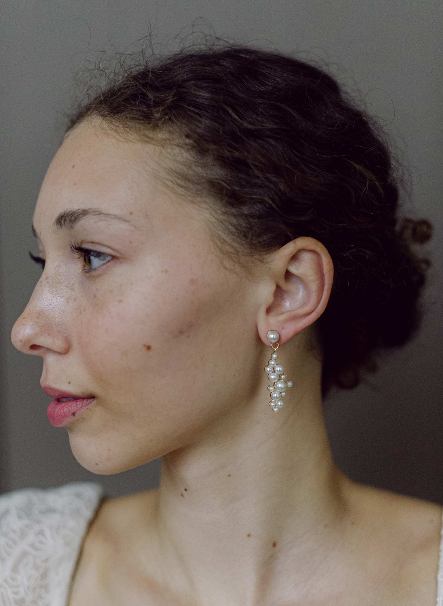 Petite pearl droplets bridal cluster earrings - Style #2681