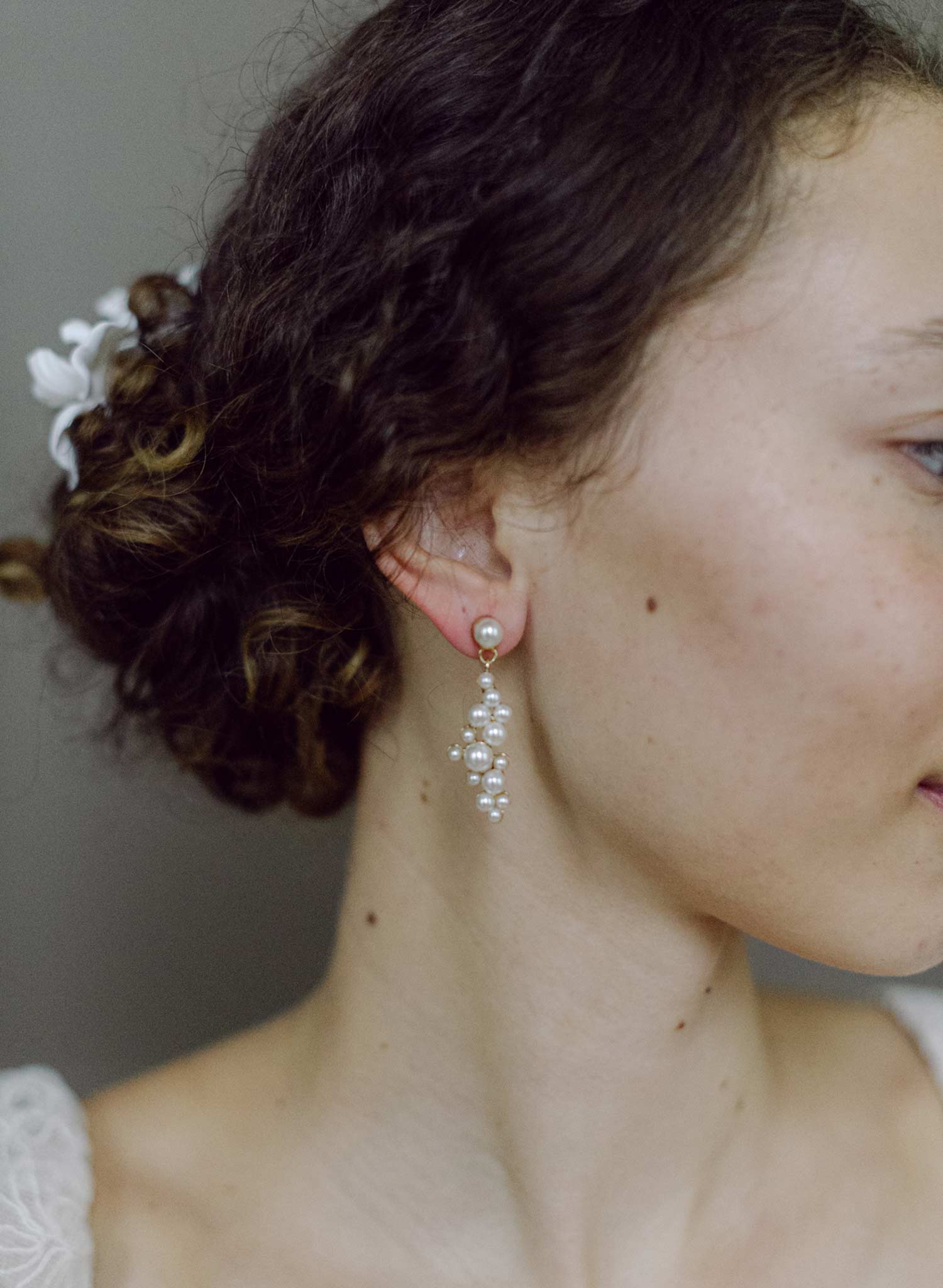 Petite pearl droplets bridal cluster earrings - Style #2681