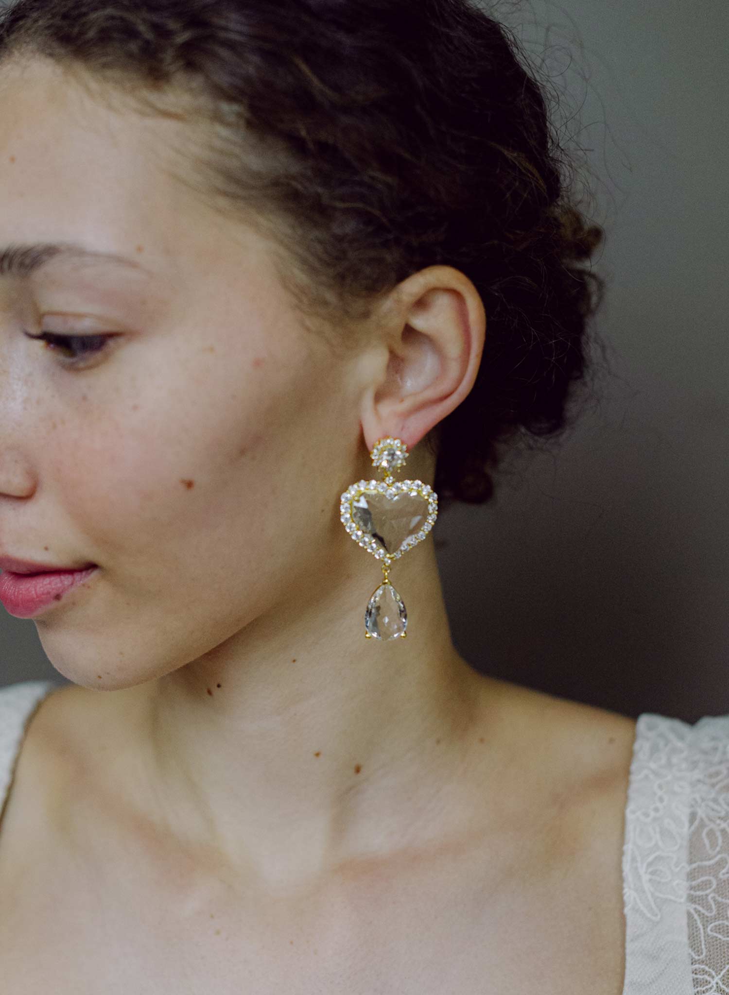 Clear heart crystal bridal earrings - Style #2682