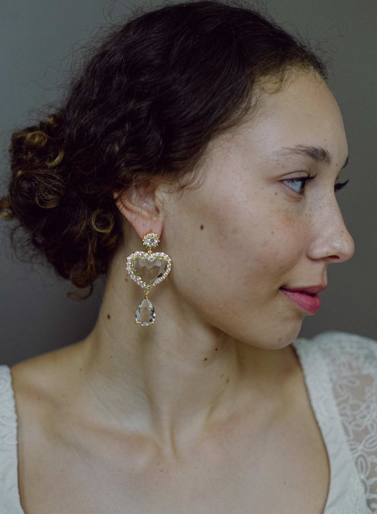Clear heart crystal bridal earrings - Style #2682