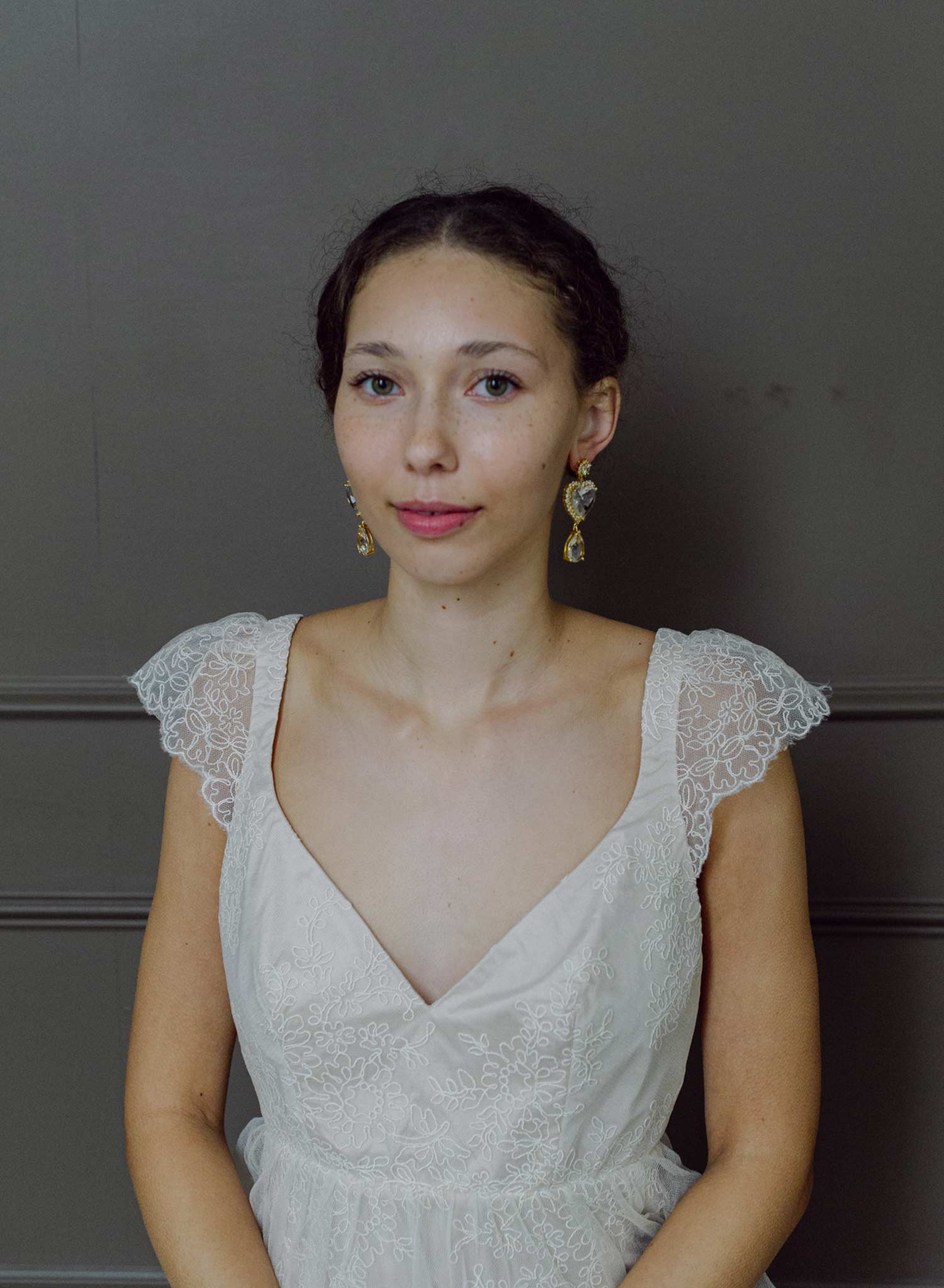 Clear heart crystal bridal earrings - Style #2682