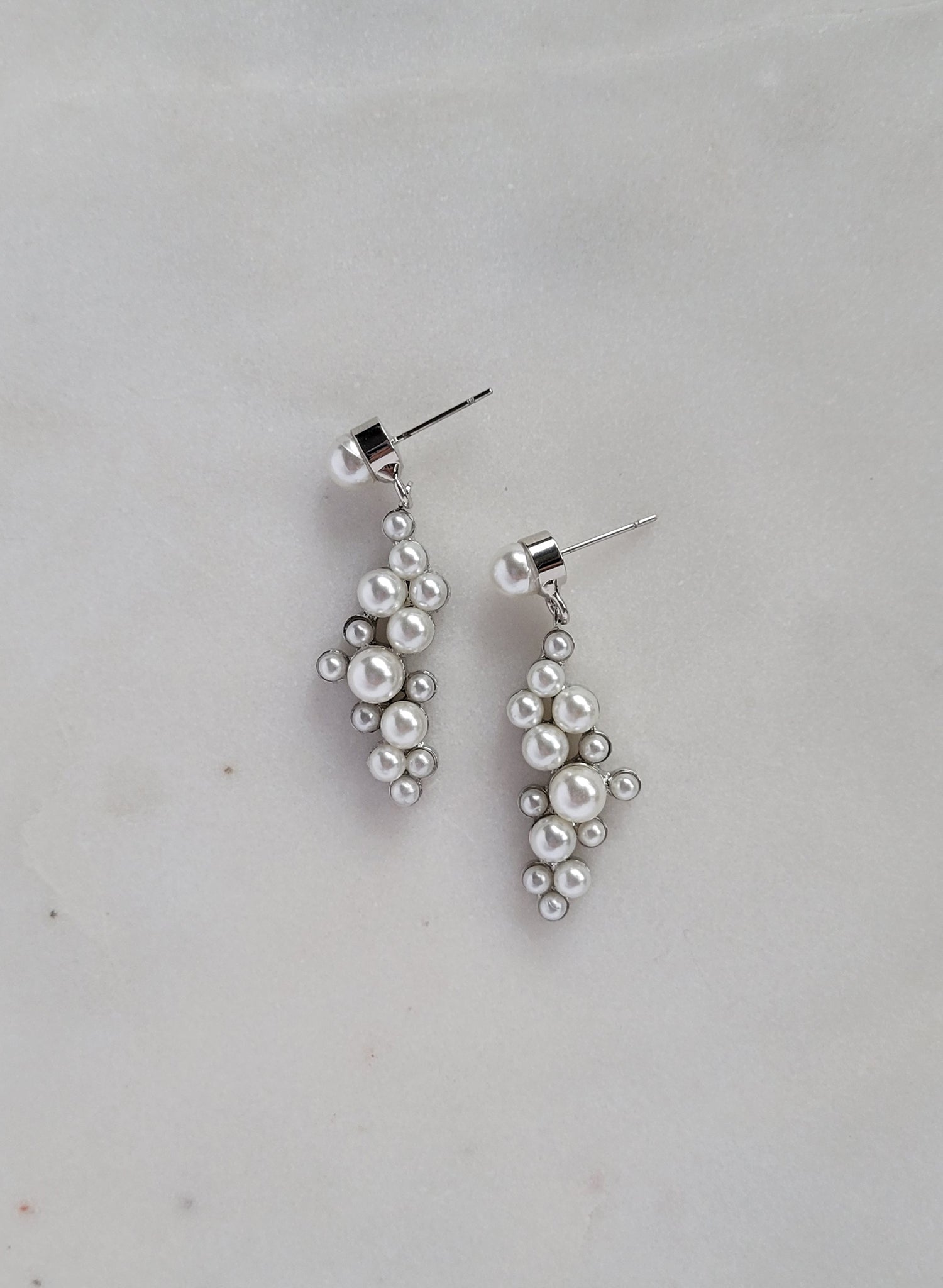 Petite pearl droplets bridal cluster earrings - Style #2681