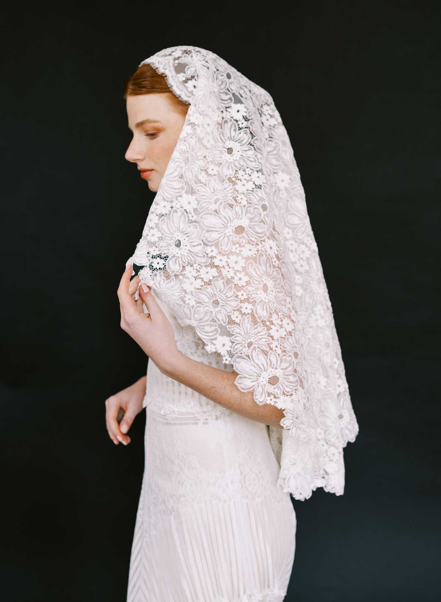 Allover dense floral lace juliet veil - Style #2684