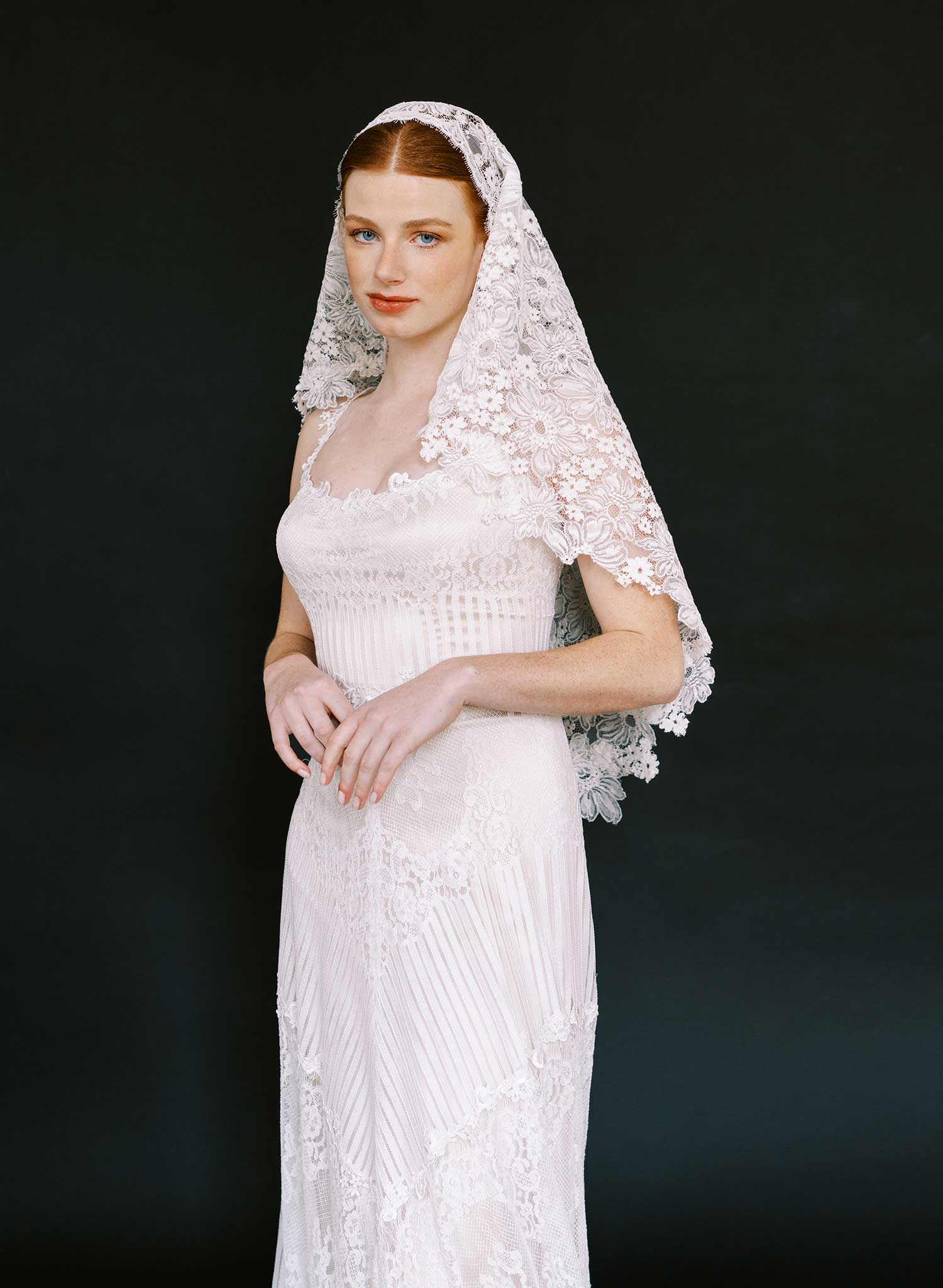 Allover dense floral lace juliet veil - Style #2684