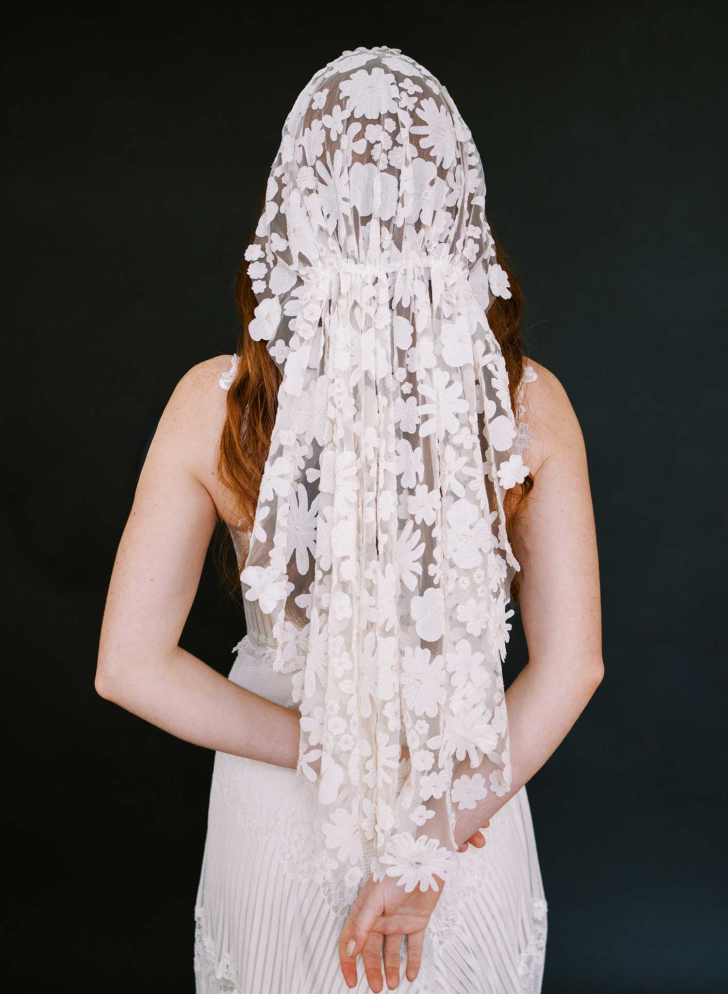 Bold florals lace juliet bridal veil - Style #2685