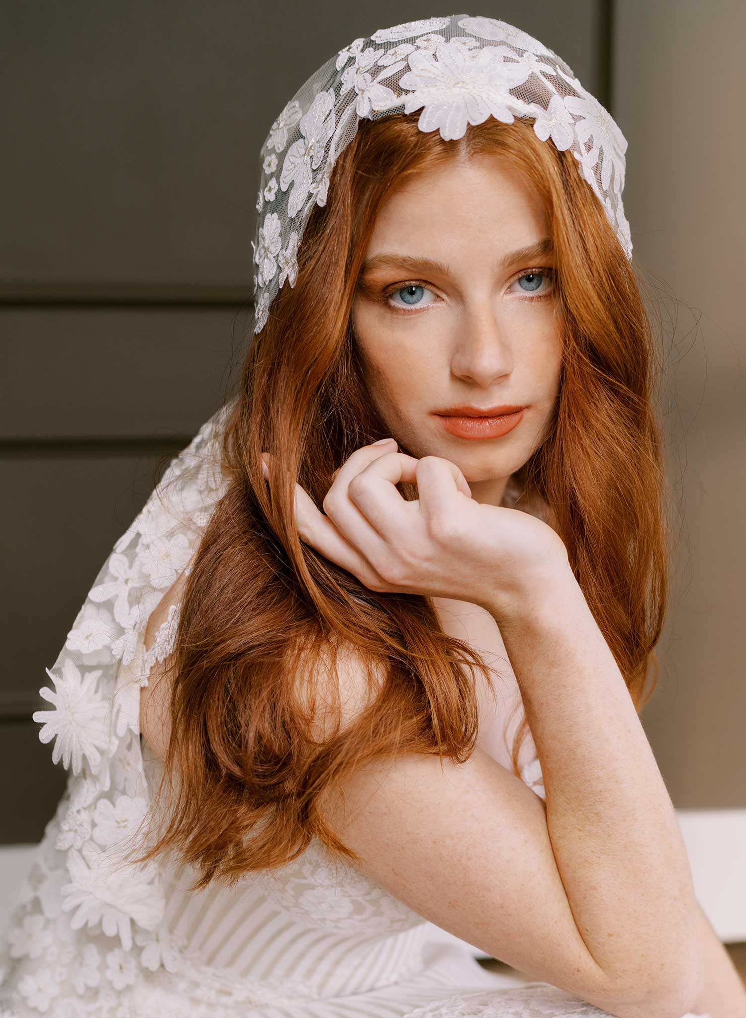 Bold florals lace juliet bridal veil - Style #2685