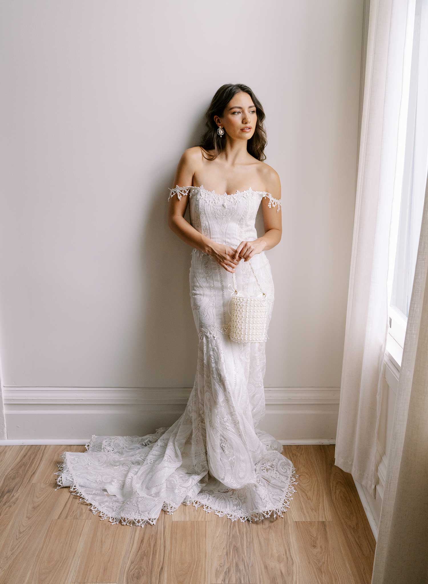 Hand embroidered pearl bridal purse - Style #2679