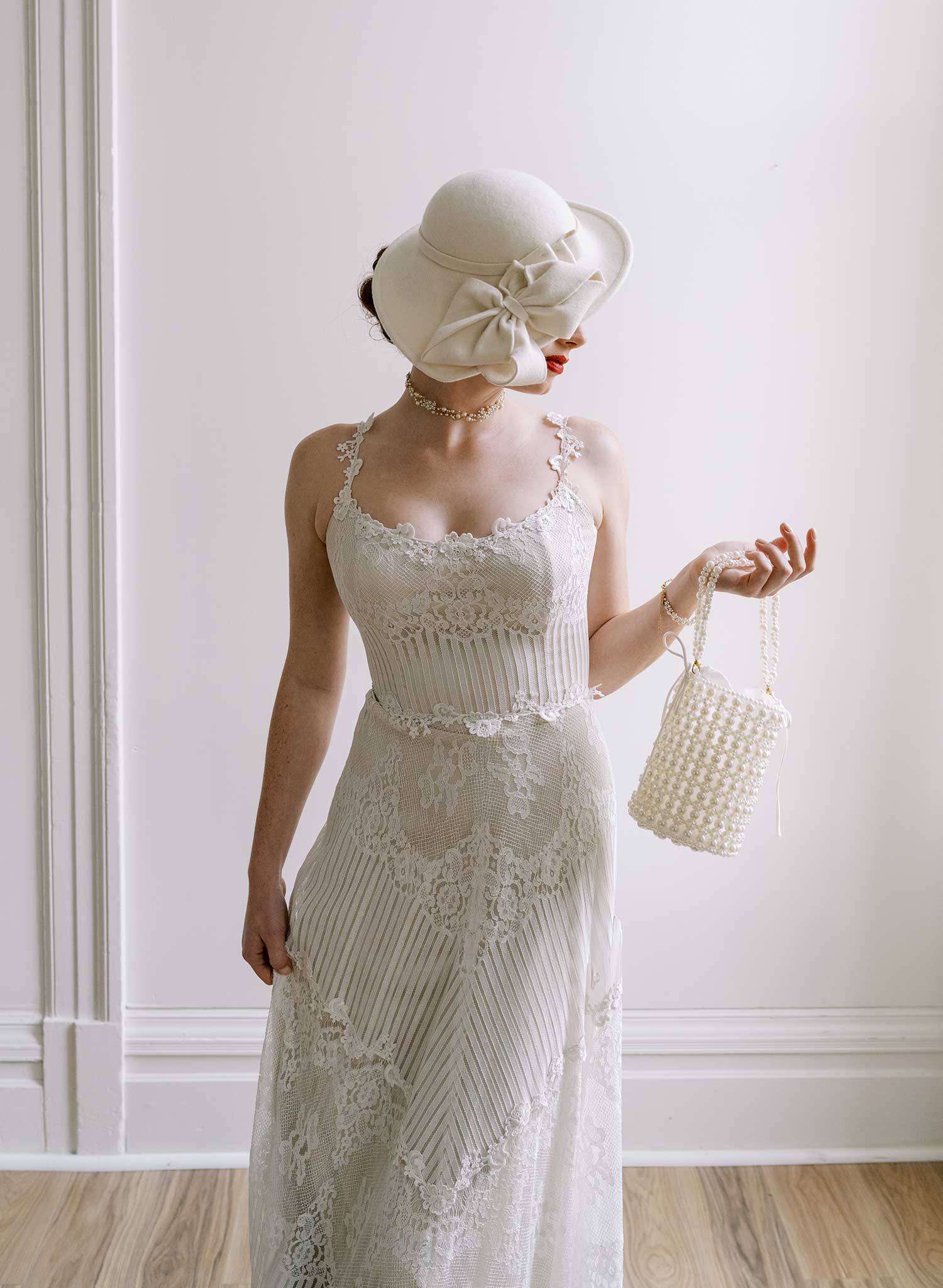 Hand embroidered pearl bridal purse - Style #2679