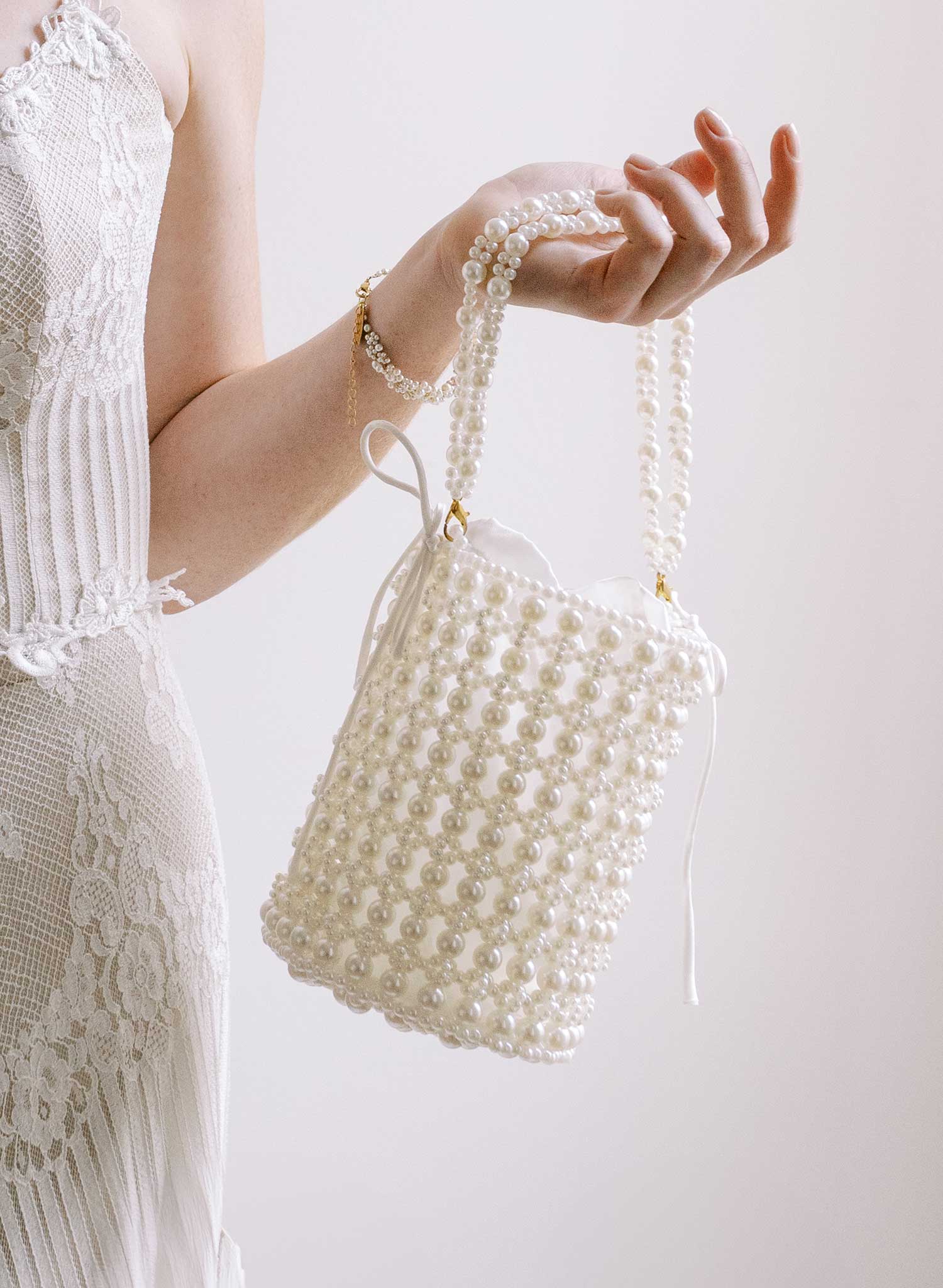 Hand embroidered pearl bridal purse - Style #2679
