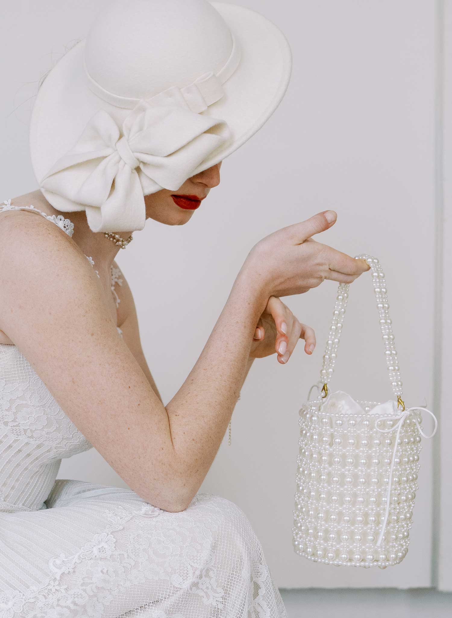 Hand embroidered pearl bridal purse - Style #2679