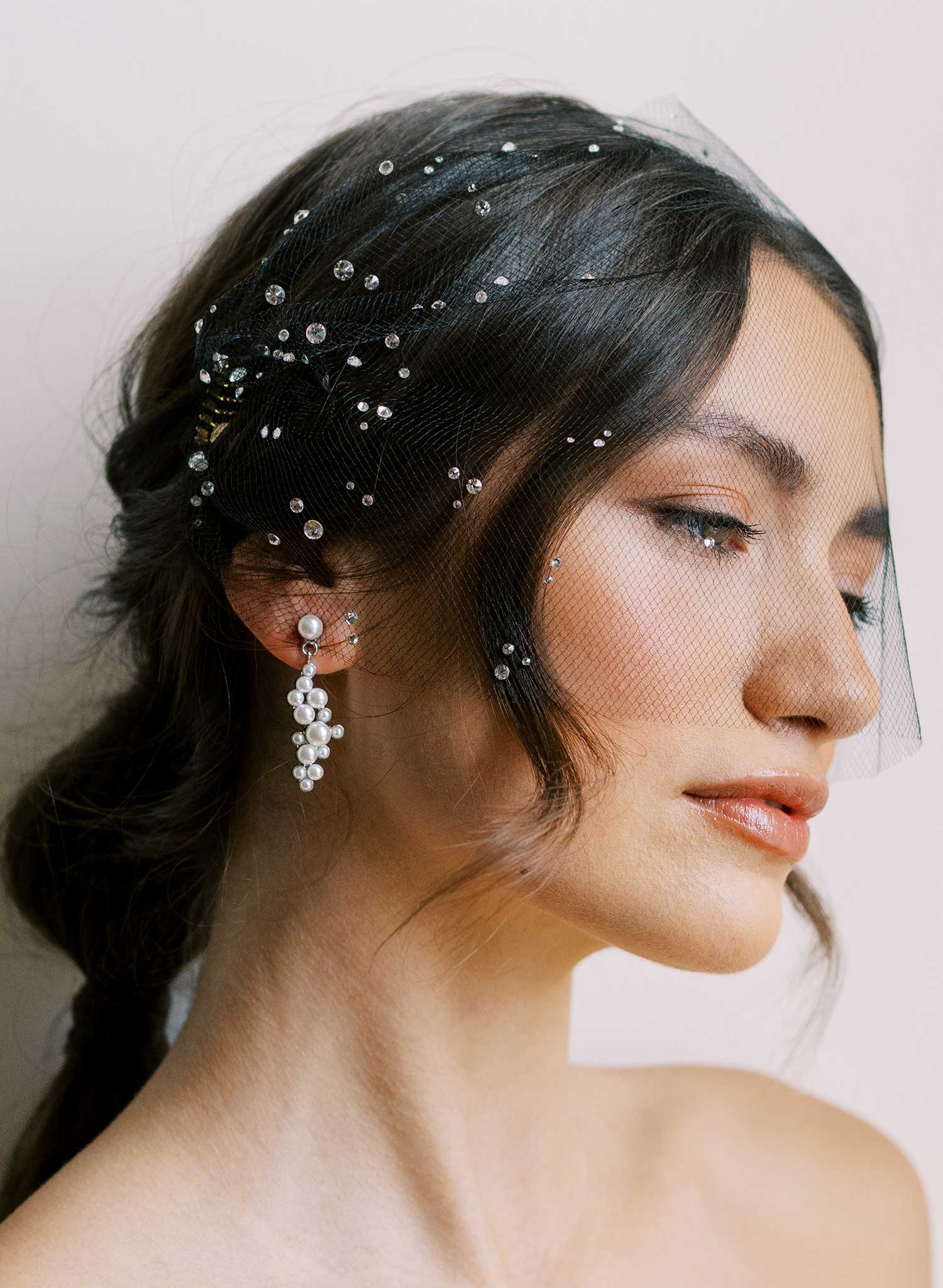 Petite pearl droplets bridal cluster earrings - Style #2681