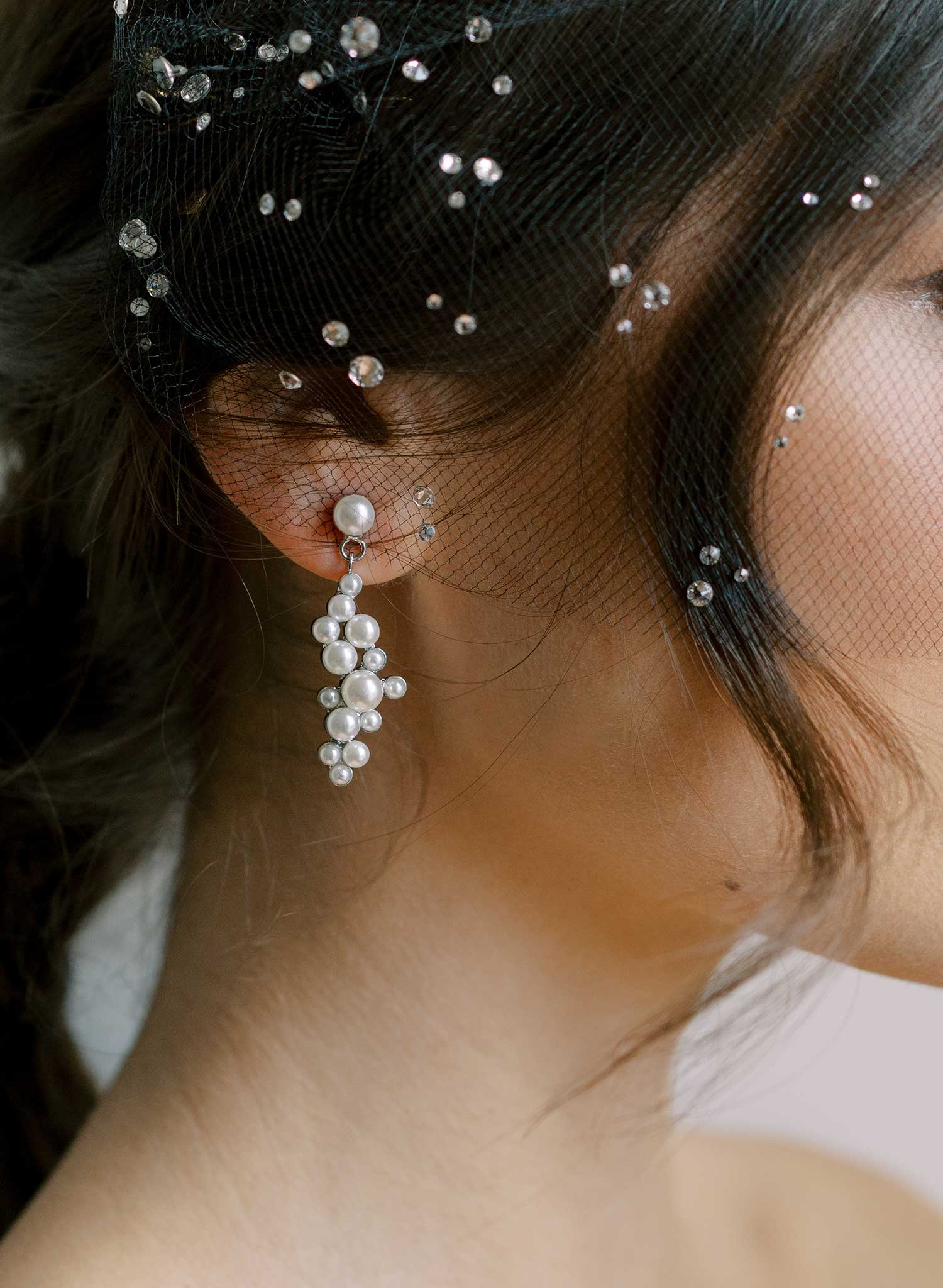 Petite pearl droplets bridal cluster earrings - Style #2681