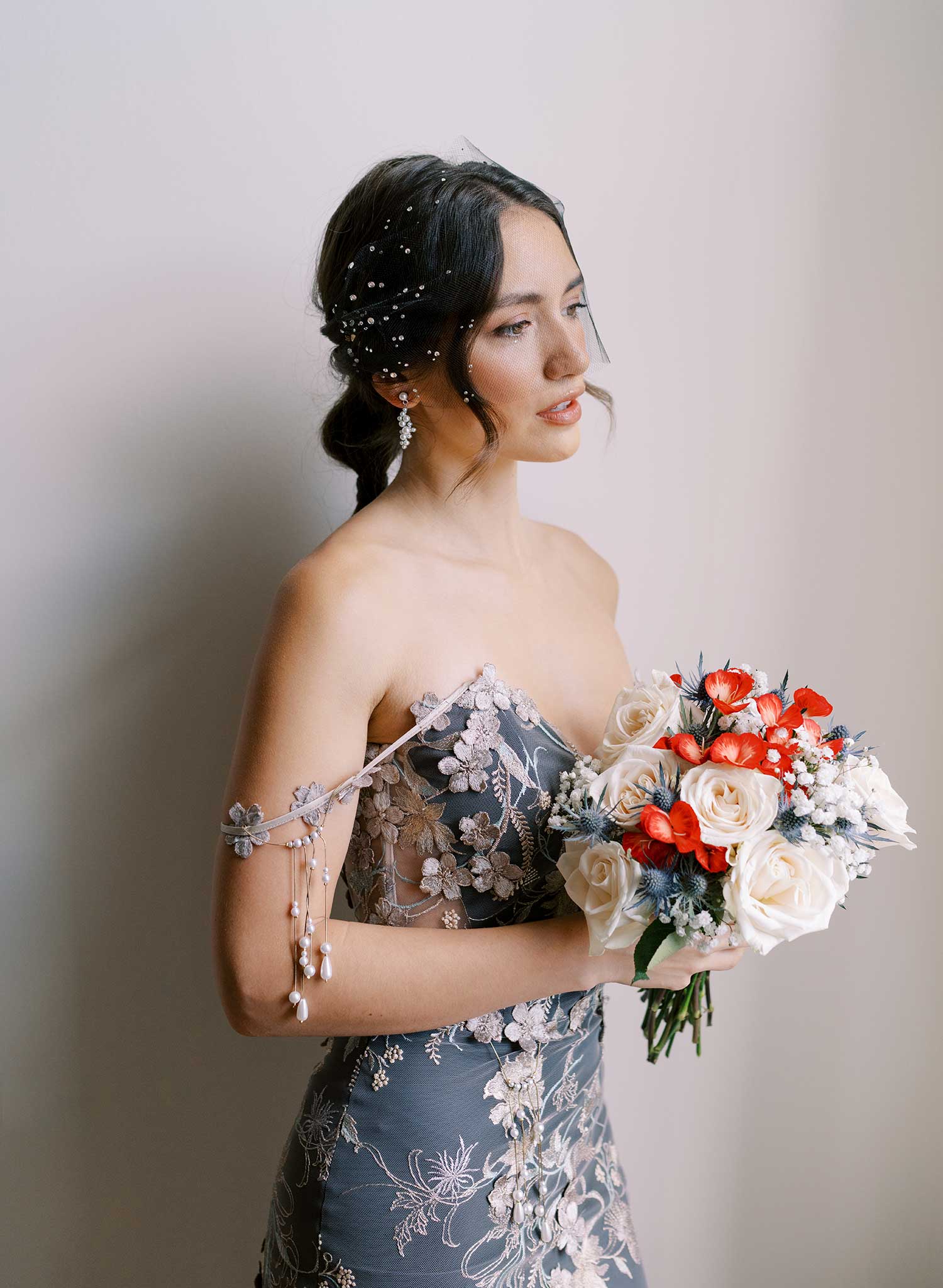 Petite pearl droplets bridal cluster earrings - Style #2681