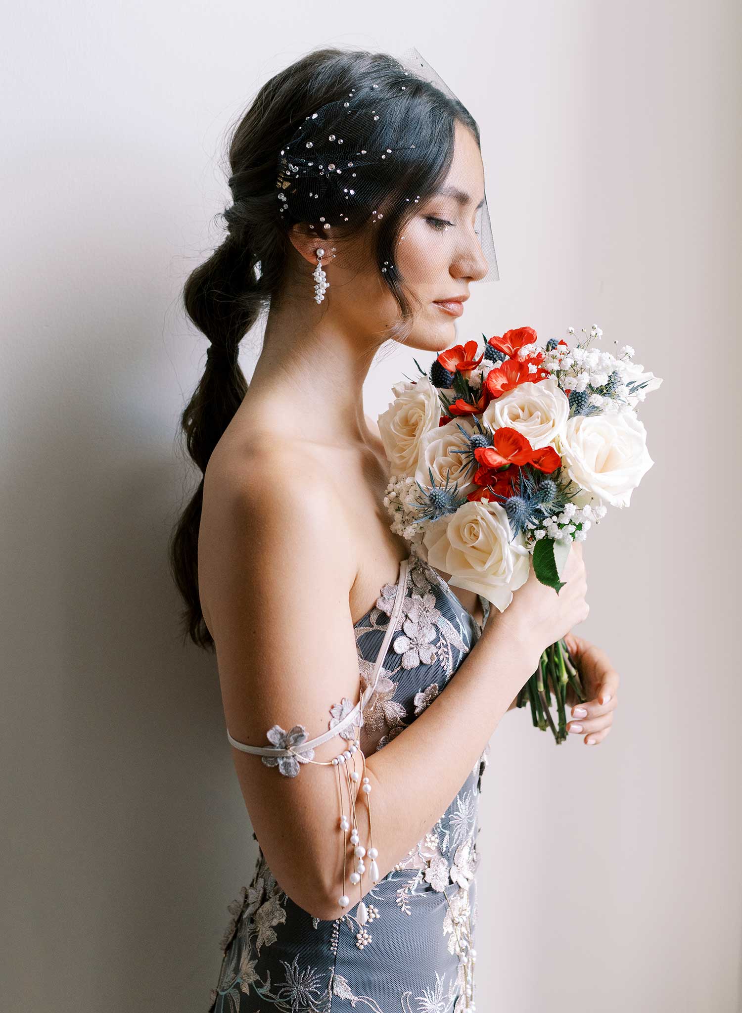 Petite pearl droplets bridal cluster earrings - Style #2681