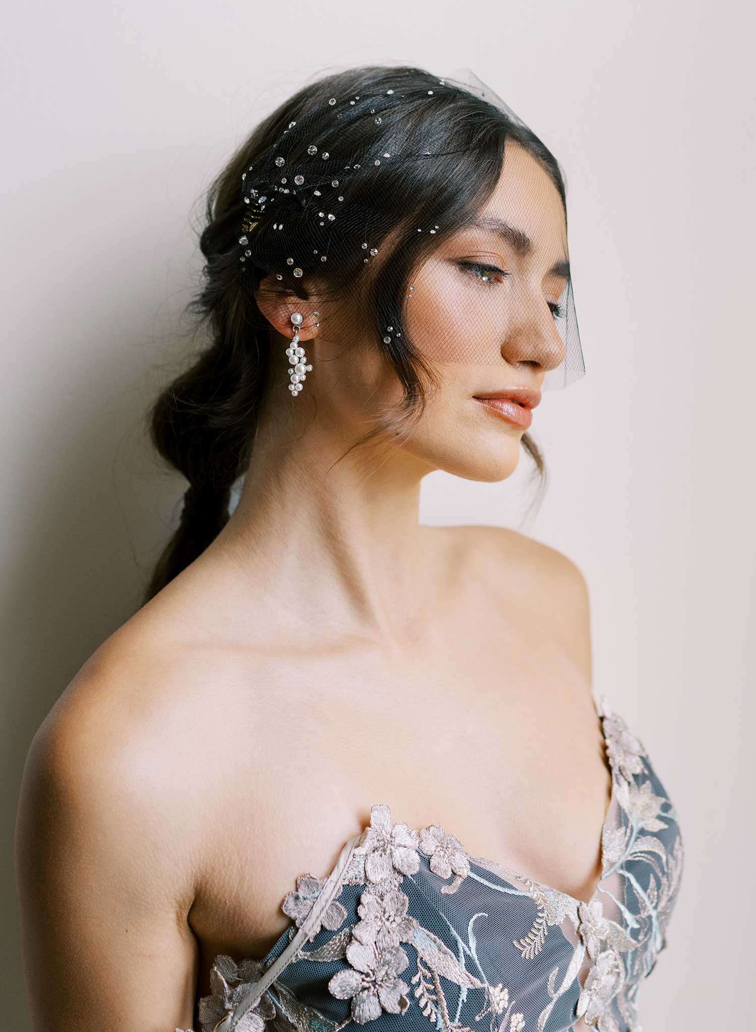 Petite pearl droplets bridal cluster earrings - Style #2681