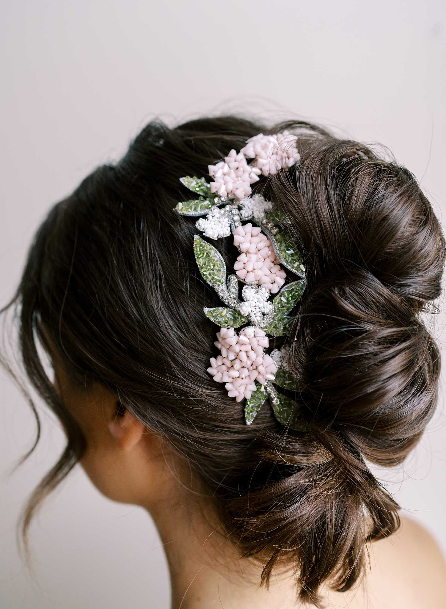 Hand embroidered crystal garden hair comb - Style #2683