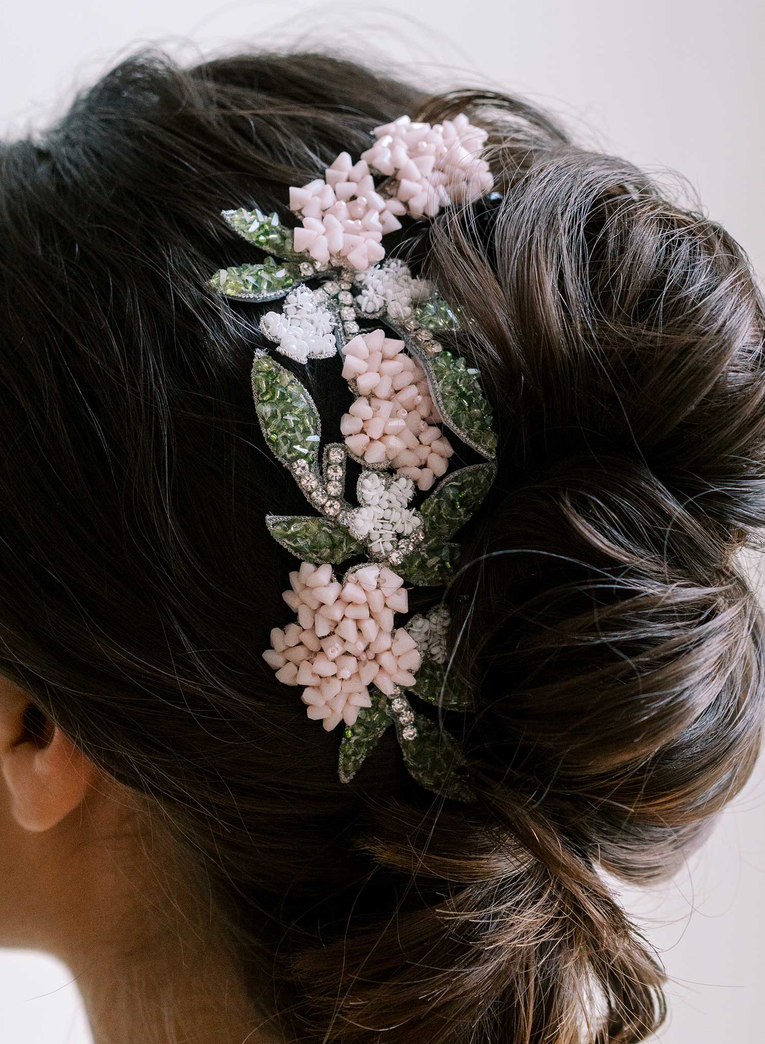 Hand embroidered crystal garden hair comb - Style #2683