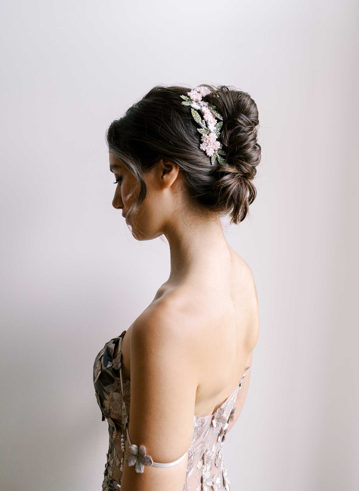 Hand embroidered crystal garden hair comb - Style #2683