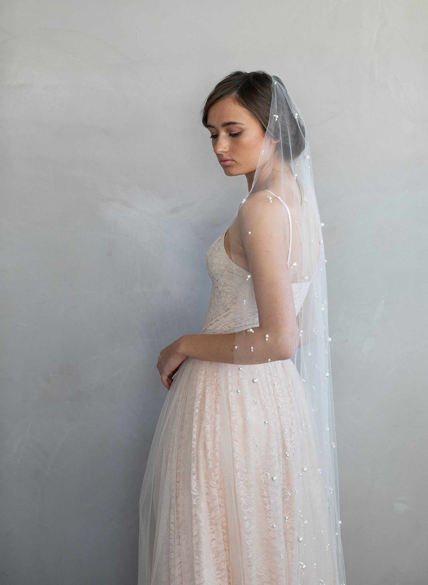 pearl bridal veil, pearl veil, ivory veil, wedding veil, twigs & honey, twigsandhoney, train veil, chapel veil