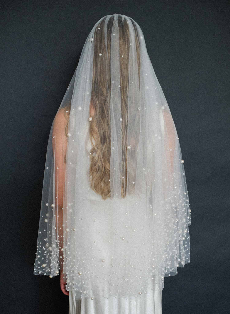 pearl bridal veil, blusher veil, weddings, tulle, twigs & honey