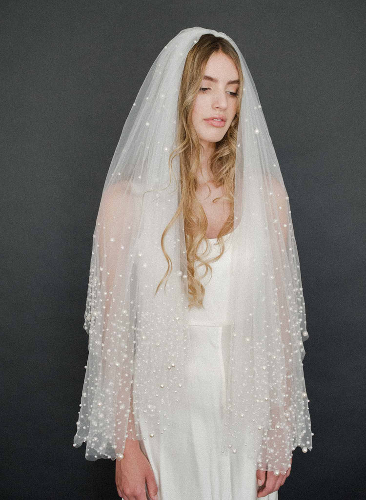 pearl bridal veil, blusher veil, weddings, tulle, twigs & honey