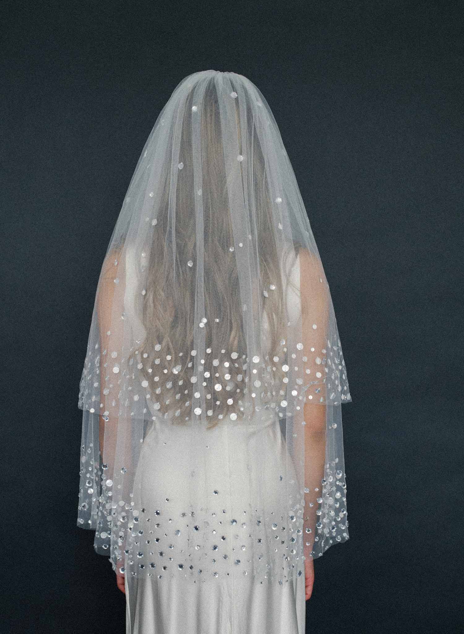 Twigs & Honey Art Deco Inspired Bridal Wedding Veil with Blusher - Deco Crystal Fantasy Veil - Style #2001