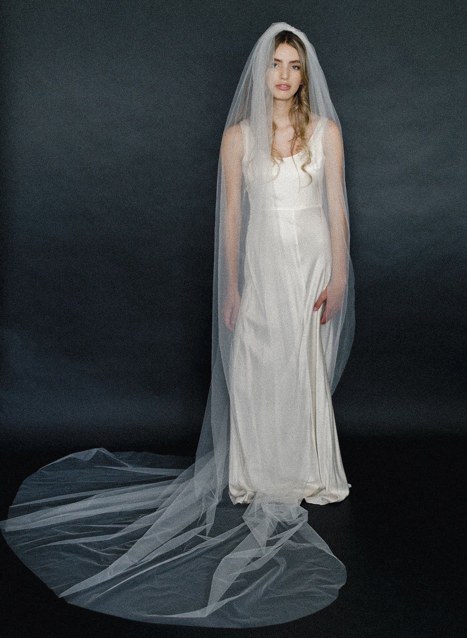 Twigs & Honey Cathedral Train Veil, Bridal Floral Veil - Floral Embroidered Bridal Train Veil, Cathedral - Style #2390