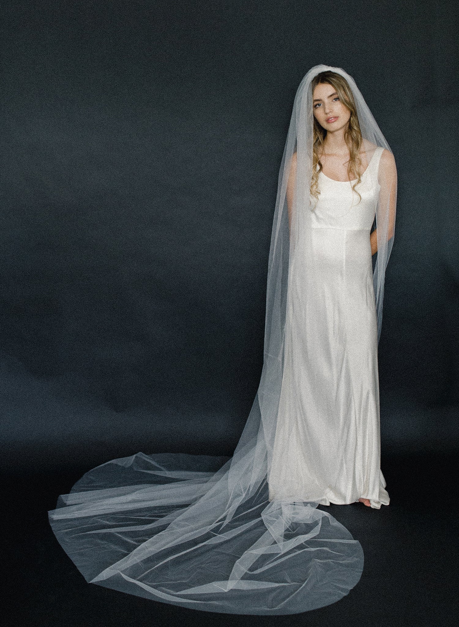 bridal train veil, lightweight, tulle, wedding veil, twigs and hone