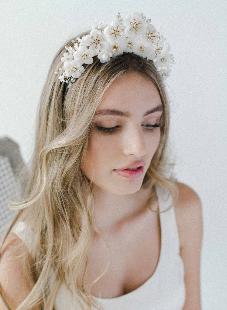 bridal crown, tiara of flowers, crystals, twigs & honey headband
