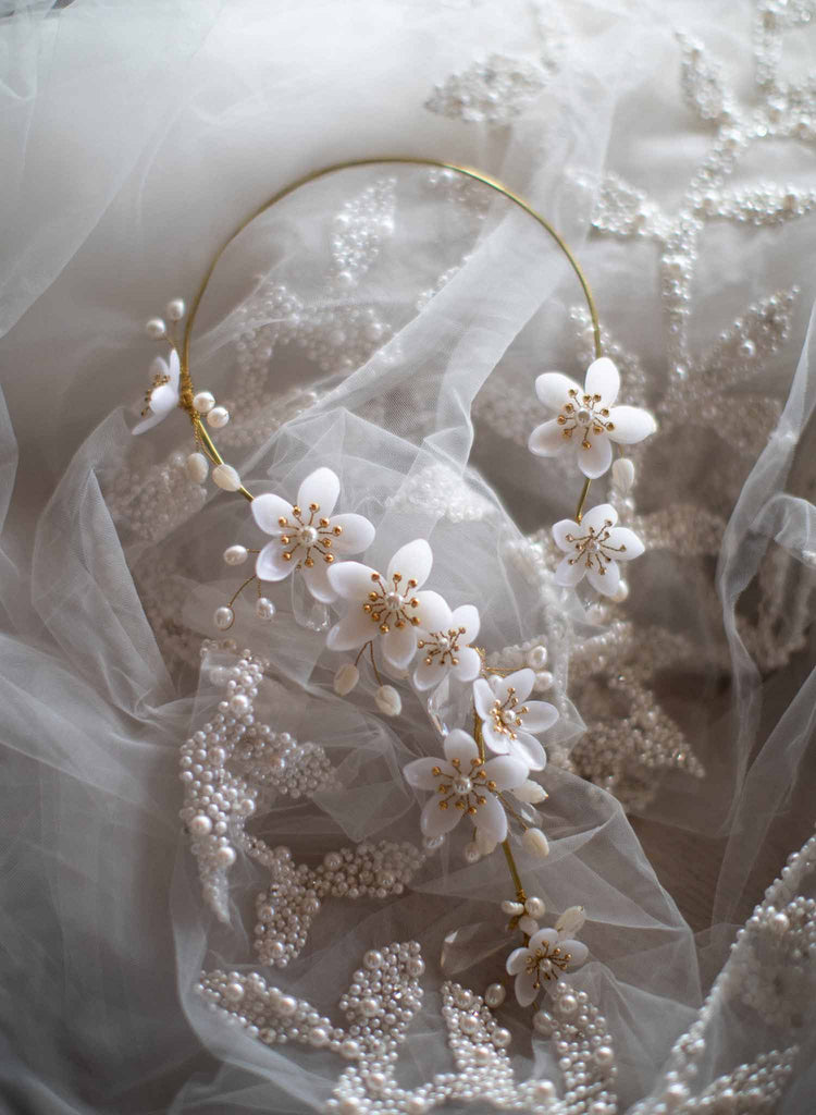 bridal flower and crystal necklace, wedding jewelry, twigs & honey