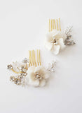 handmade bridal hair comb set of 2, white, crystals, twigs and honey