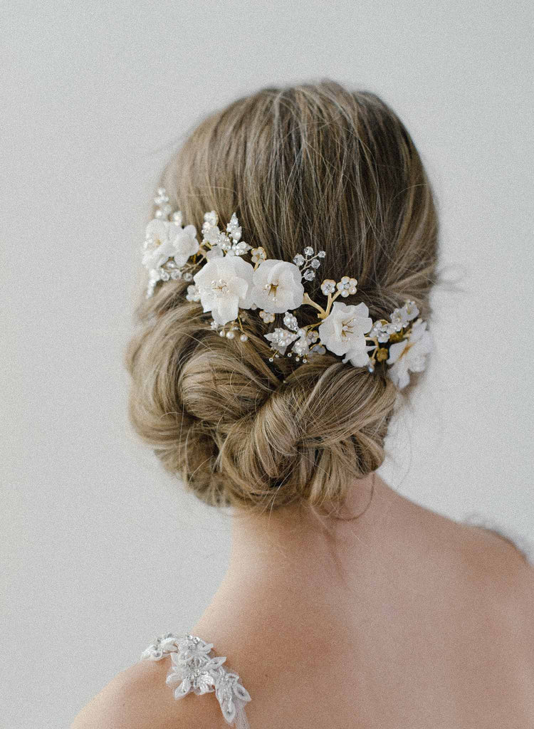 bridal white floral and opal crystal headpiece, twigs & honey