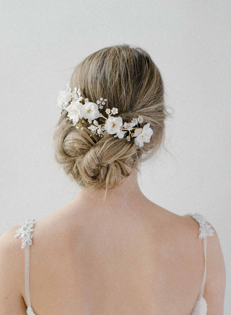 bridal white floral and opal crystal headpiece, twigs & honey