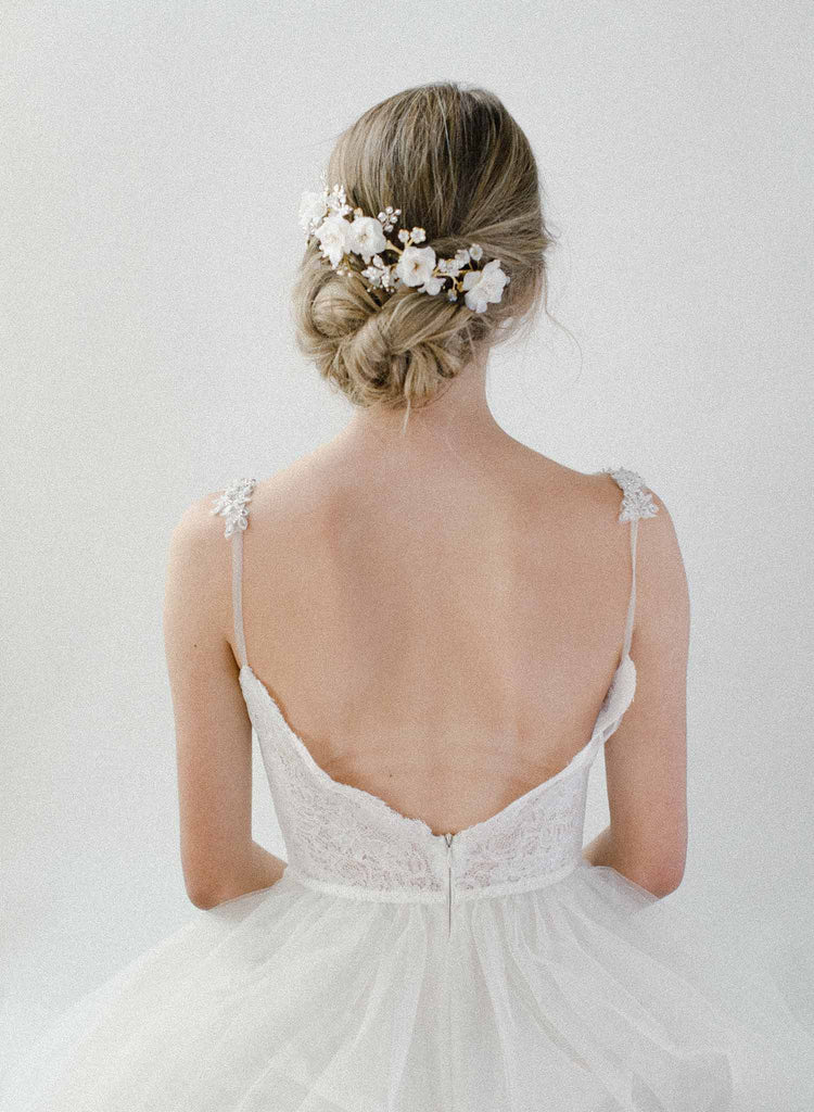 bridal white floral and opal crystal headpiece, twigs & honey