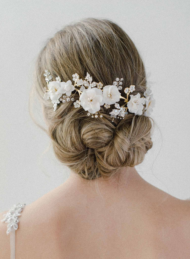 bridal white floral and opal crystal headpiece, twigs & honey