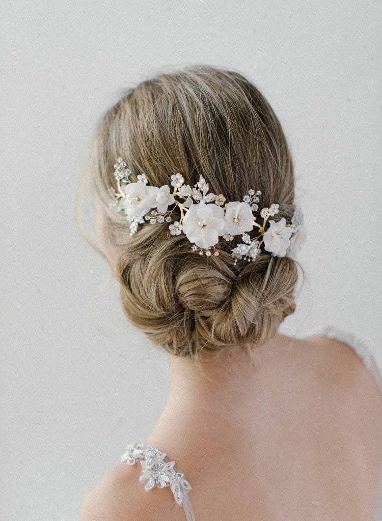 bridal white floral and opal crystal headpiece, twigs & honey