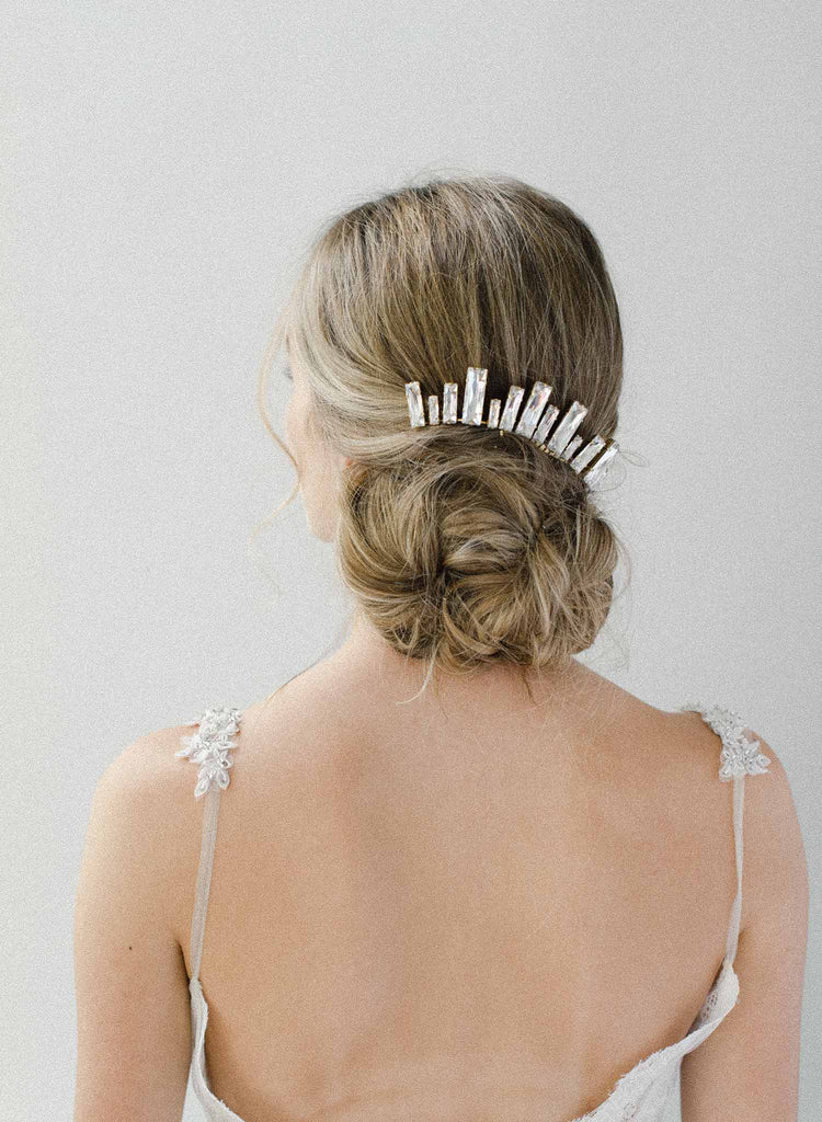 bridal crystal modern skyline comb, Austrian baguette, twigs & honey