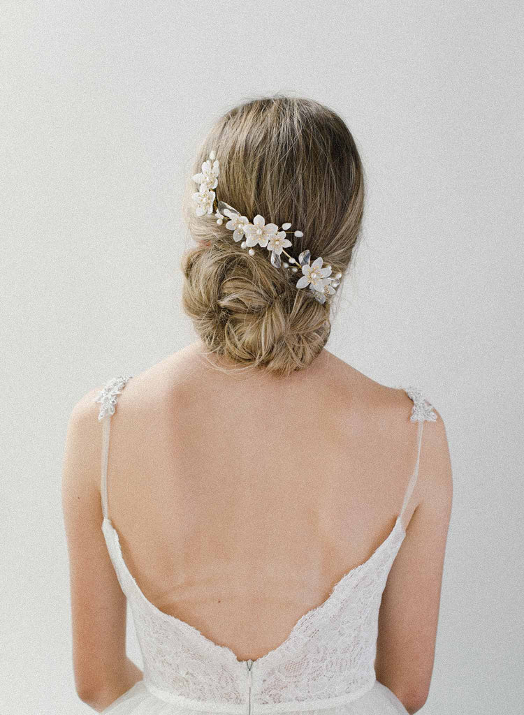 bridal pearl headpiece, crystals, twigs & honey