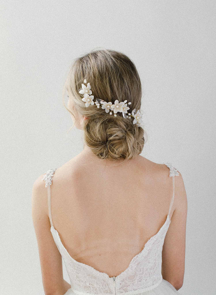 bridal pearl headpiece, crystals, twigs & honey