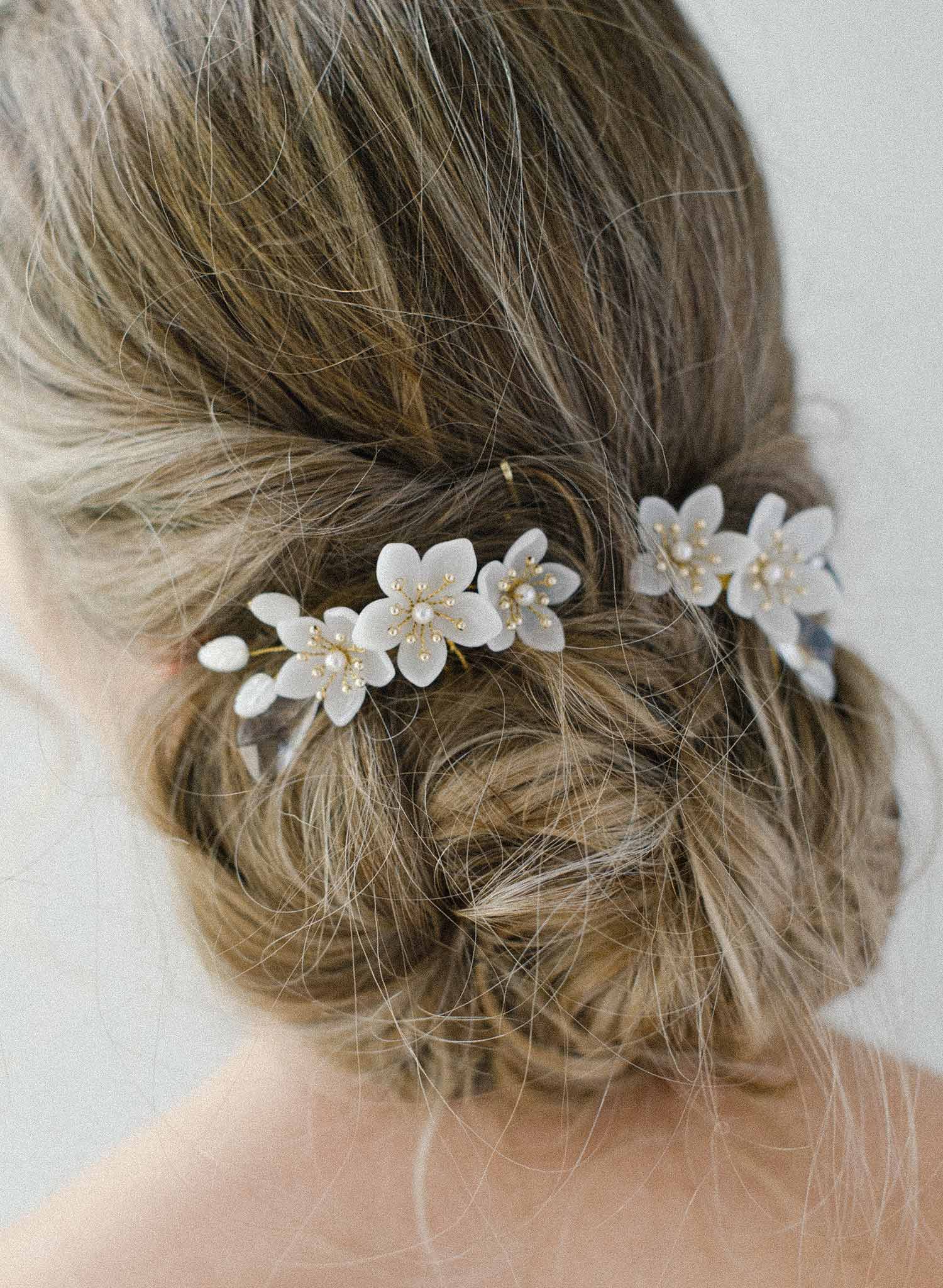 pearlescent florals crystal hair comb set, bridal headpiece, twigs and honey