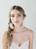 bridal handmade flower earrings, pearls, jewelry, twigs and honey