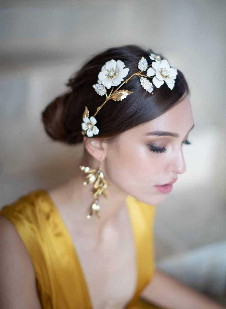 bridal crystal flower headpiece by twigs and honey, wedding hair accessory