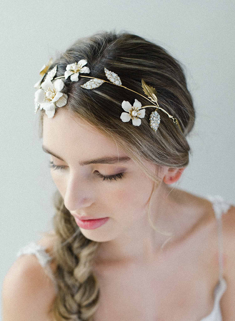 bridal crystal flower headpiece by twigs and honey, wedding hair accessory