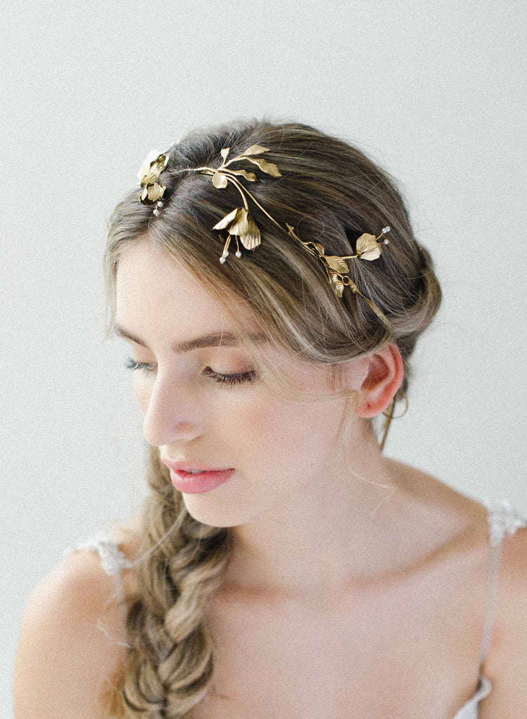 bridal floral modern headpiece, headband, weddings, twigs & honey